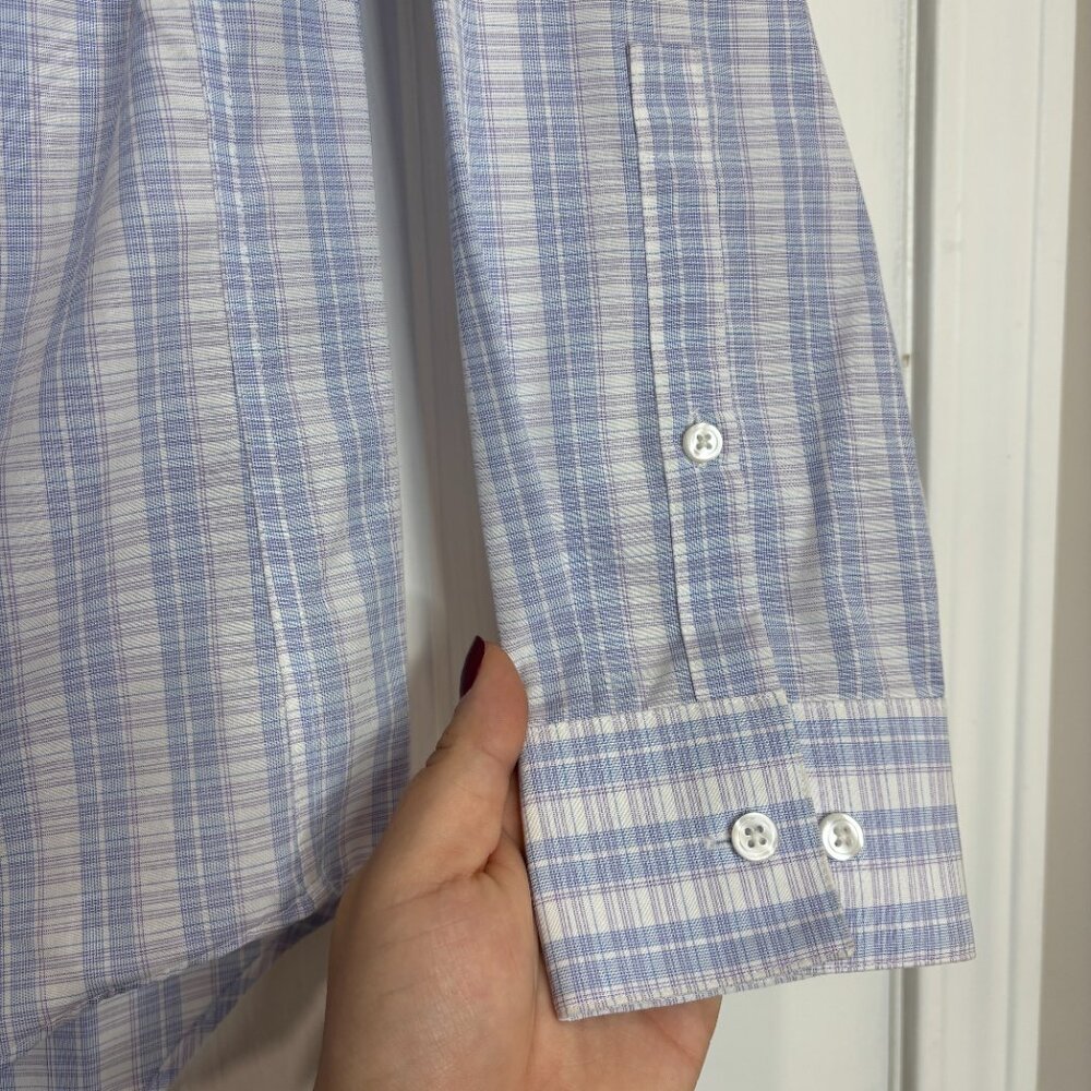 Men's ck Calvin Klein Blue Checkered Slim Fit Dress Shirt Size 16 - 32/33 - Picture 3 of 5
